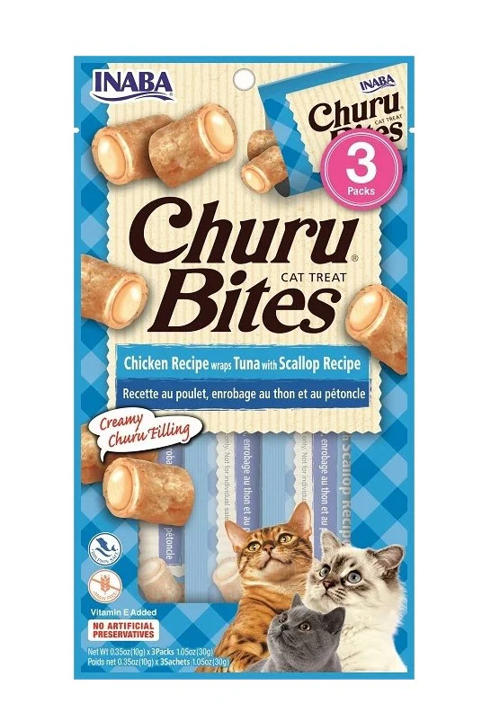 Snack Para Gato Churu Bites Chicken WrapsAtún Y Vieira 3Und.
