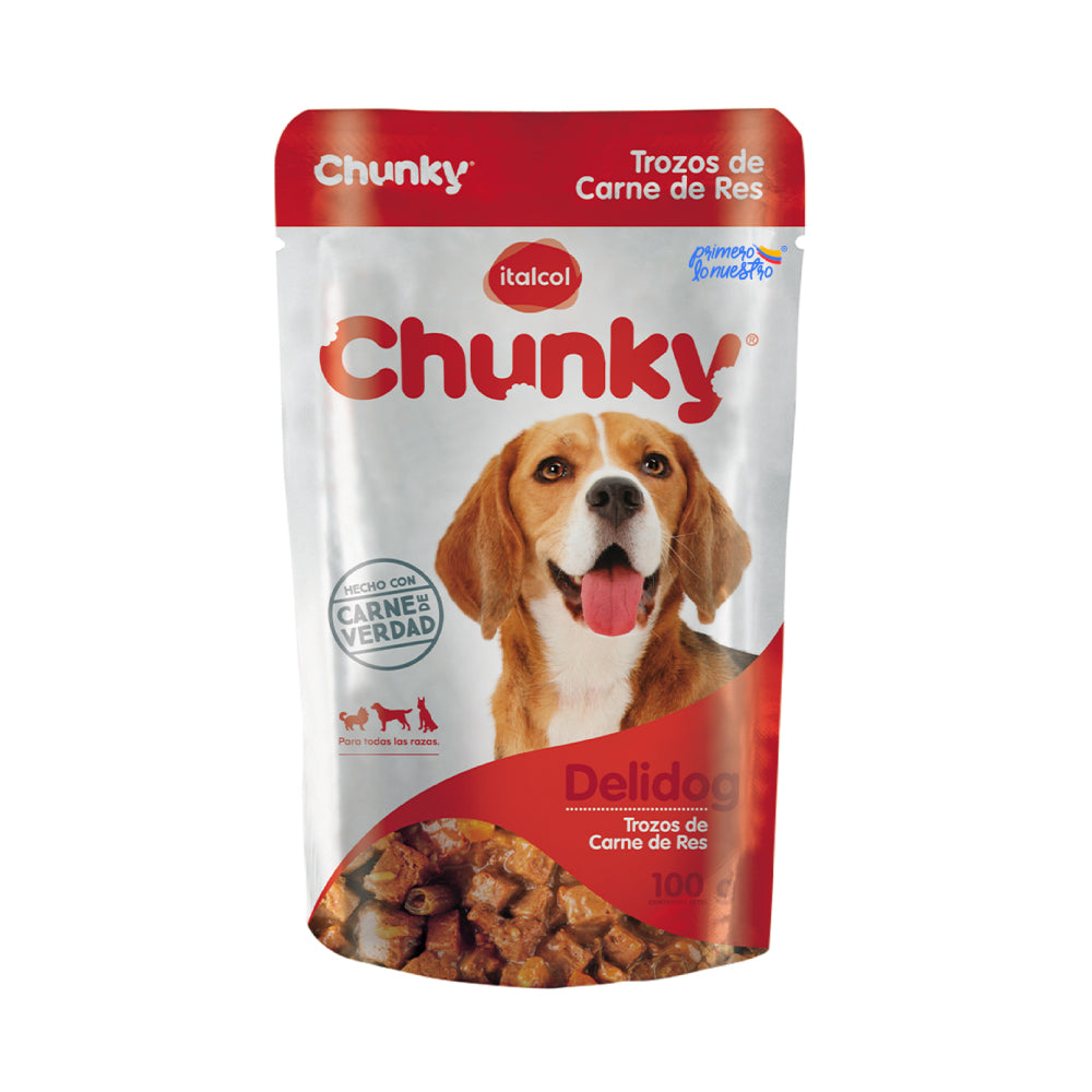 Comida Húmeda Para Perro Chunky Pouch Delidog Carne Res 100g