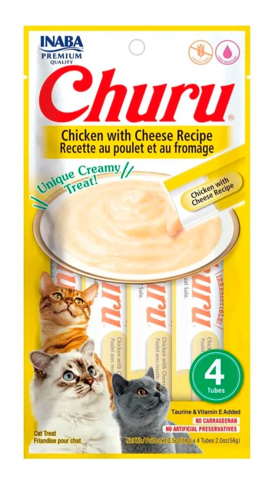 Snack Para Gato Churu Sabor A Pollo Y Queso 56 Gr 4 Und