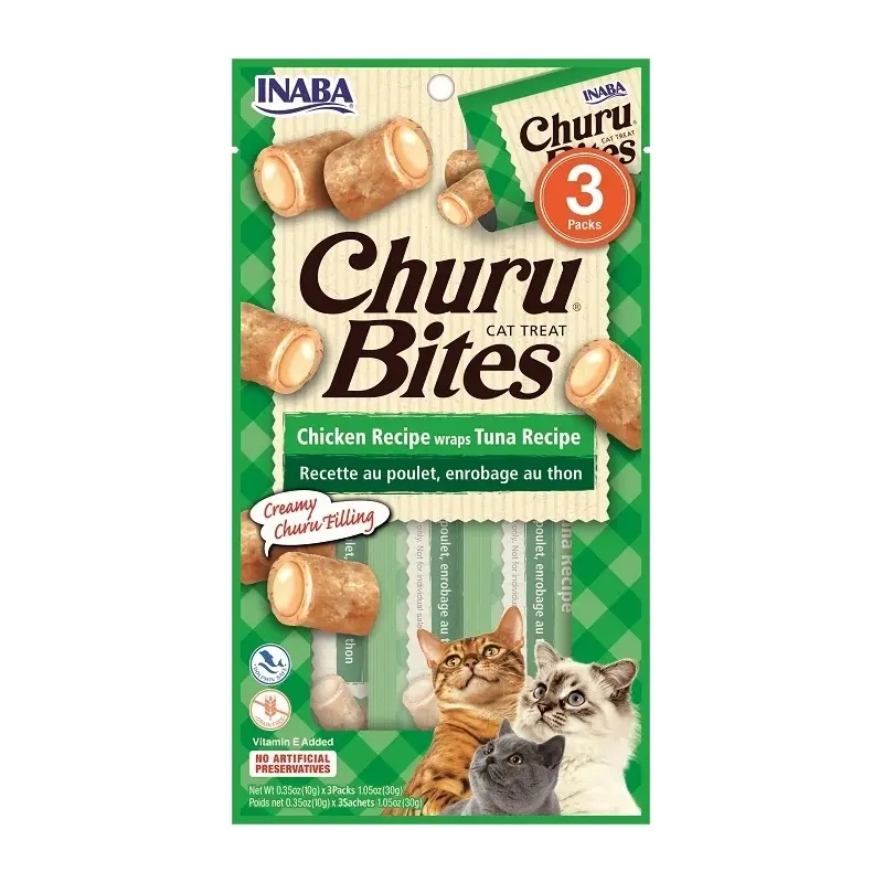 Snack Para Gato Inaba Cat Churu Bites 3 Und Atún 30 Gr