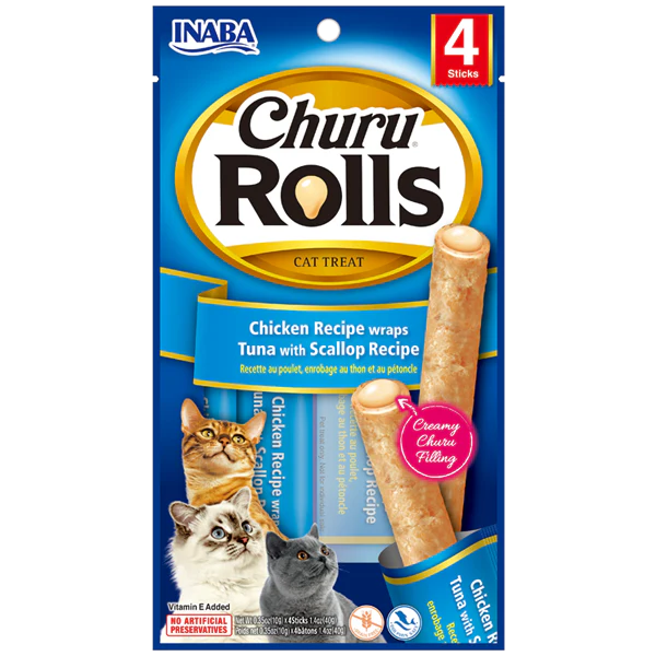 Snack Para Gato Cat Churu Rolls Chicken Tuna Scallop