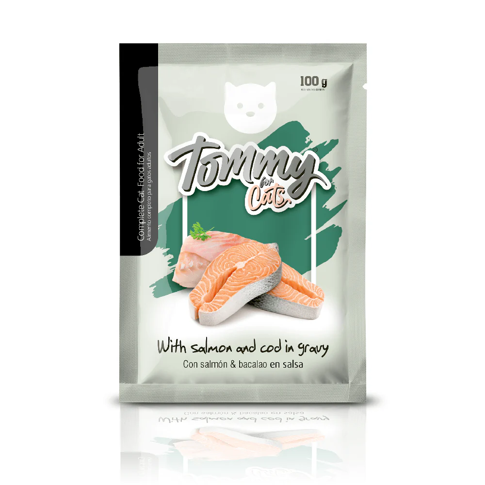 Pouch Tommy Gato Adulto Salmon Bacalao X100g