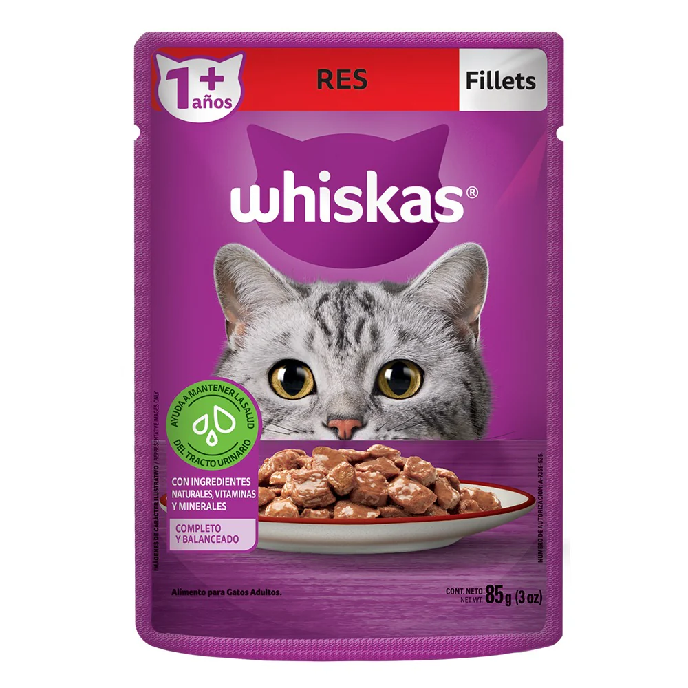Comida Húmeda Para Gato Adulto Whiskas Pouch Carne 85g