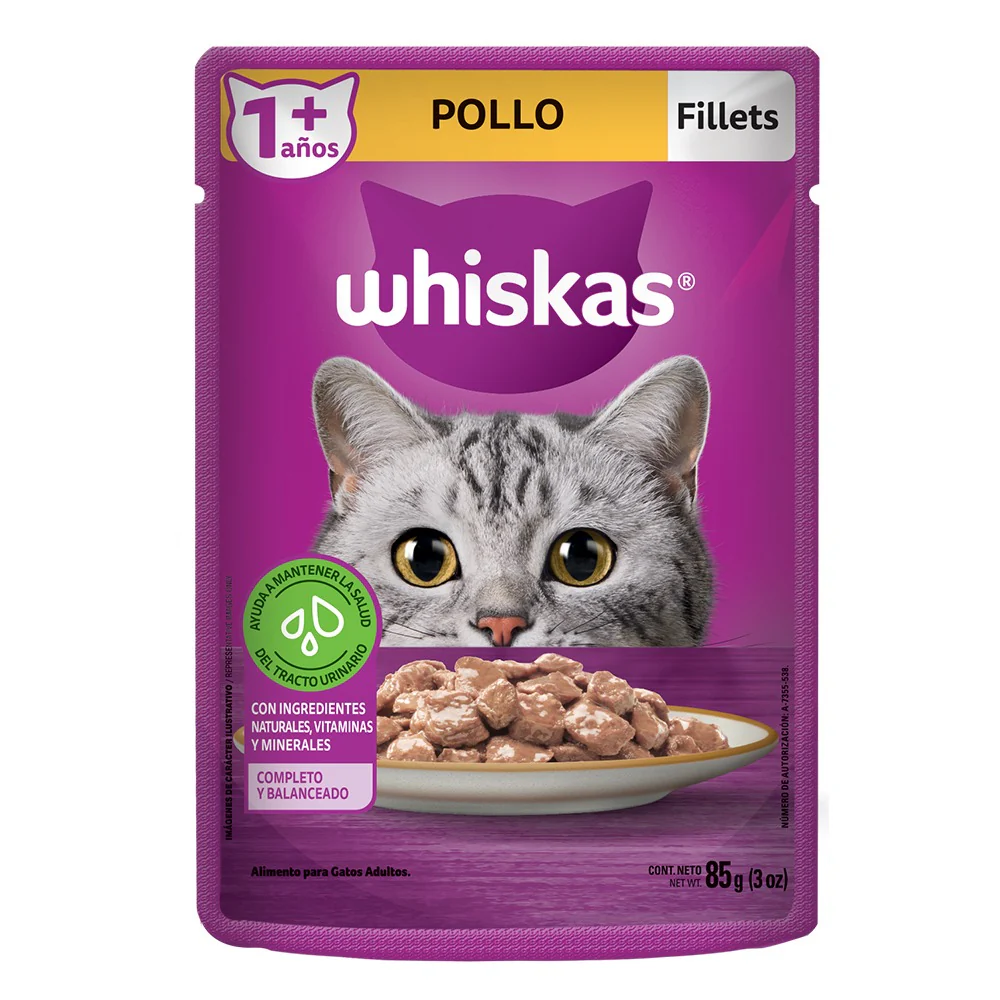Comida Húmeda Para Gato Adulto Whiskas Pouch Pollo 85 G