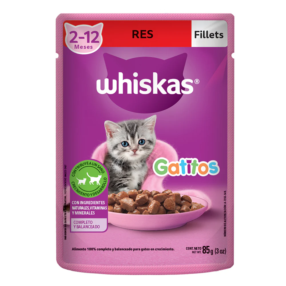 Comida Húmeda Para Gatitos Whiskas Pouch Carne X 85 g